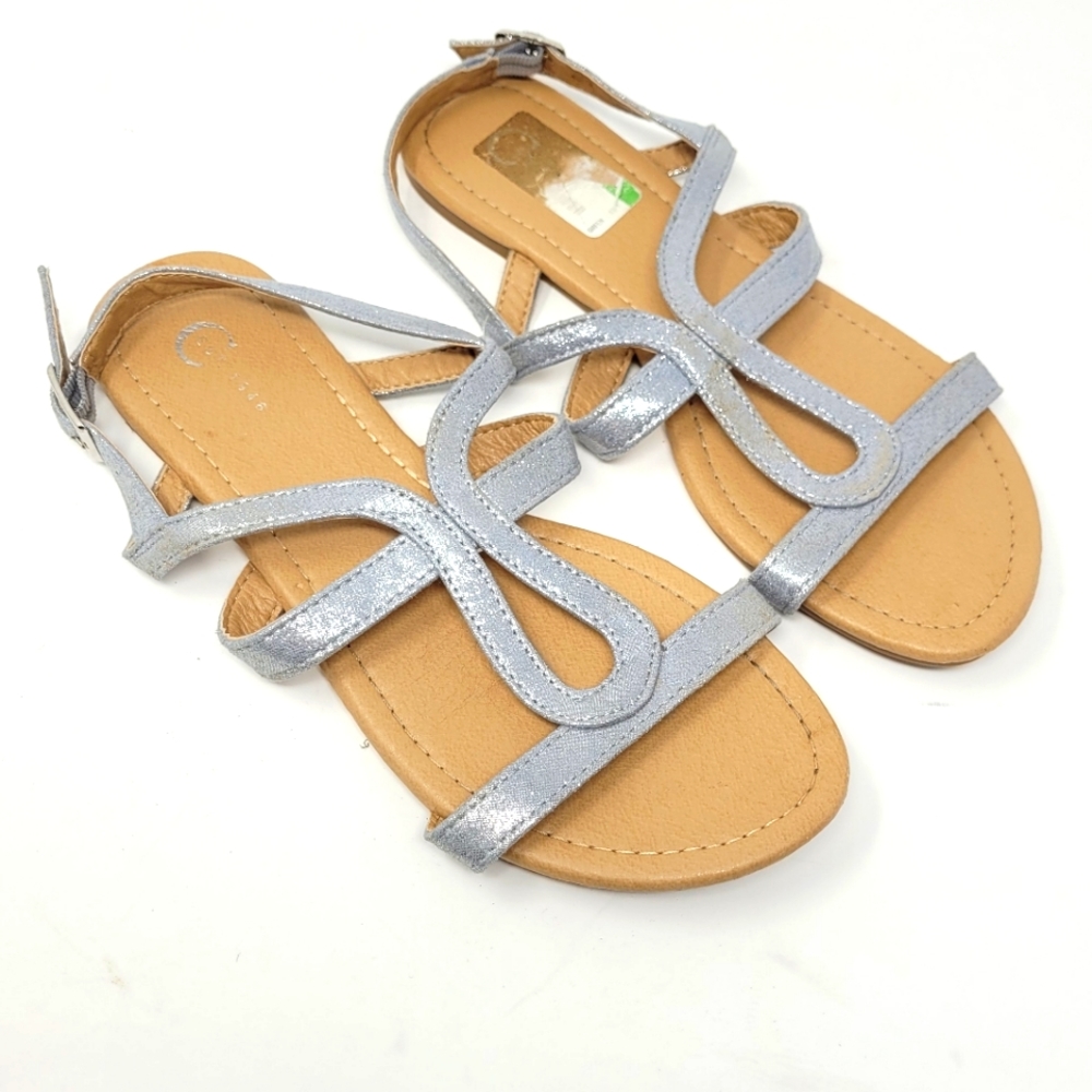 Cato C Est 1946 Silver Glitter Sparkly Strappy Flat Sandals Shoes Women's Size 7
